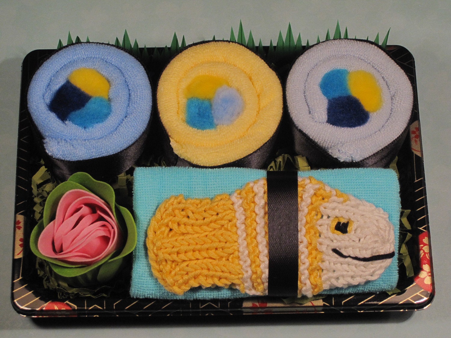 Baby Boy Washcloth Sushi Gift - Baby Shower Boy Gift with Yellow Fish