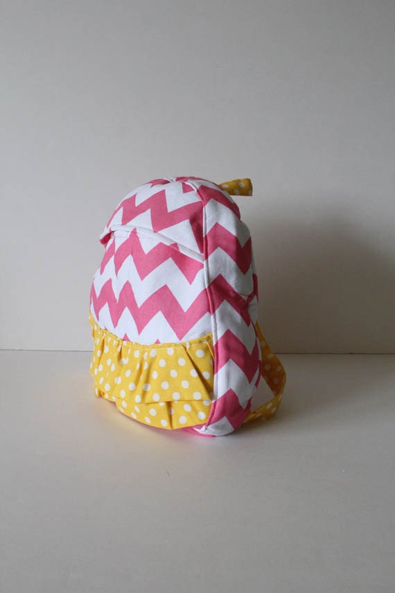 toddler backpack -- pink chevron with ruffles
