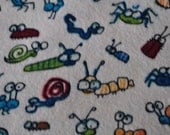 Baby Boy Flannel Fabric in Cream, Green, Blue, Orange, Red, and Yellow Bugs, Spiders, Caterpillars, Ants, Beetles, and Snails