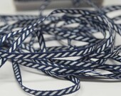 Solid Diagonal Stripe Ribbon -- 1/8 inch -- Navy Blue White Stripe