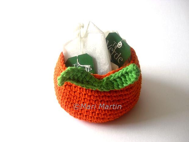 Crochet Basket Sweet Orange Citrus Mandarin Juice, Beverage Drink, Green Leaves, Decor Crochet Fruit Collection