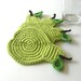 Crochet Coasters Green Light Pear . Beverage Drink Pastel Peridot Lime Leaves Vegan Decor Crochet Fruit Collection - Set of 4