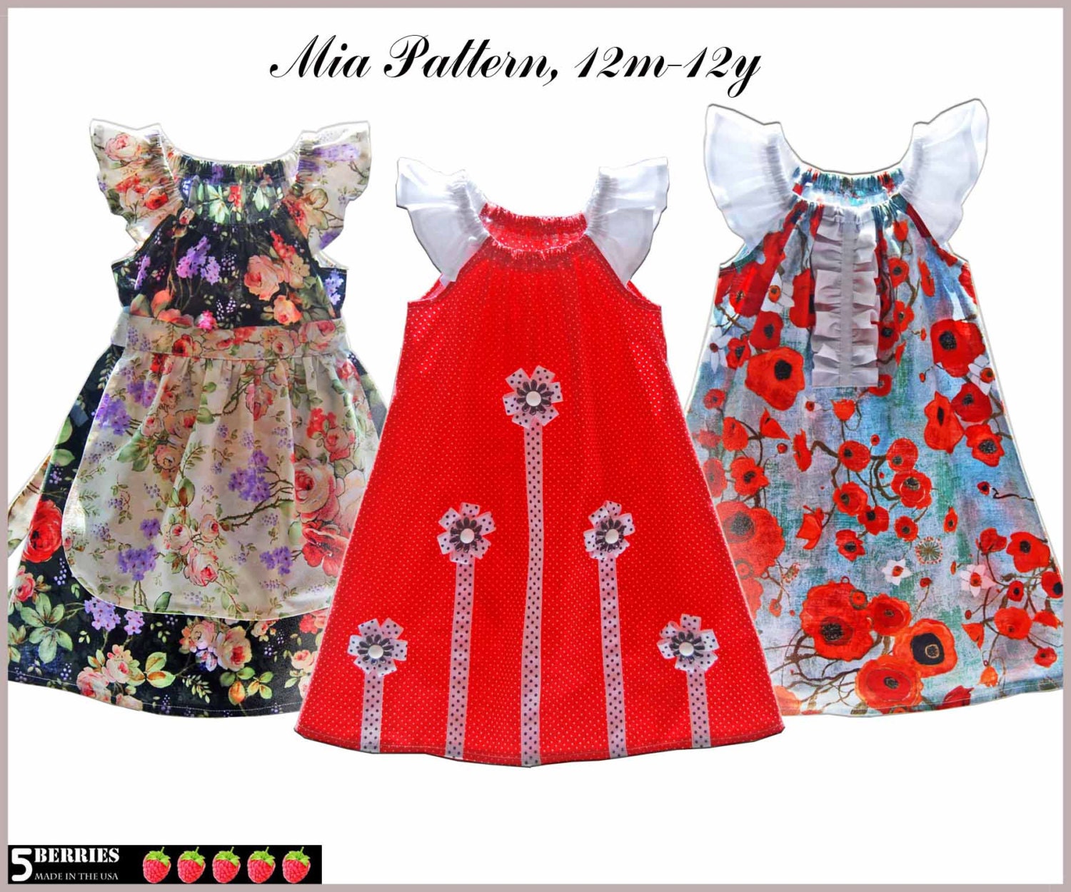 Mia Girls Dress pattern, 3 PDF SEWING PATTERNS in One, Children, Baby, Toddler