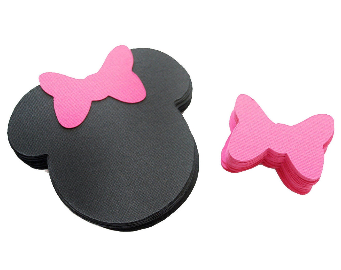 24 Minnie Mouse die cut (4 x3.75 inches) in black with hot pink bow A206 Il_570xn