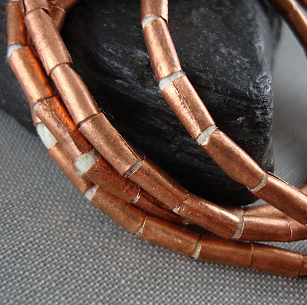 African Copper Metal Tube Spacer Beads 3mm x  8mm