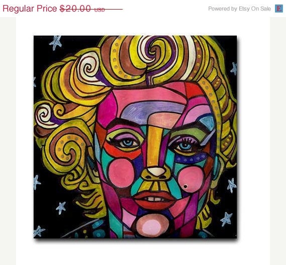 SALE ENDING - Marilyn Monroe Art Tile Ceramic Coaster Print of Painting by Heather Galler - Modern Abstract Folk Art Black