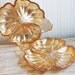 Vintage Pair Glass Pansy flowers carnival glass orange peach candy dish Summer Entertaining, vintage wedding, cottage chic