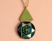 Black and Gold Geometric Deco Triangle Stone Pendant Necklace