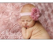 Baby Girl Newborn Photo Prop - Shabby Chic Pink Lace and Satin Rosette Lace Headband. Perfect from Newborn - Adult, pick your size.