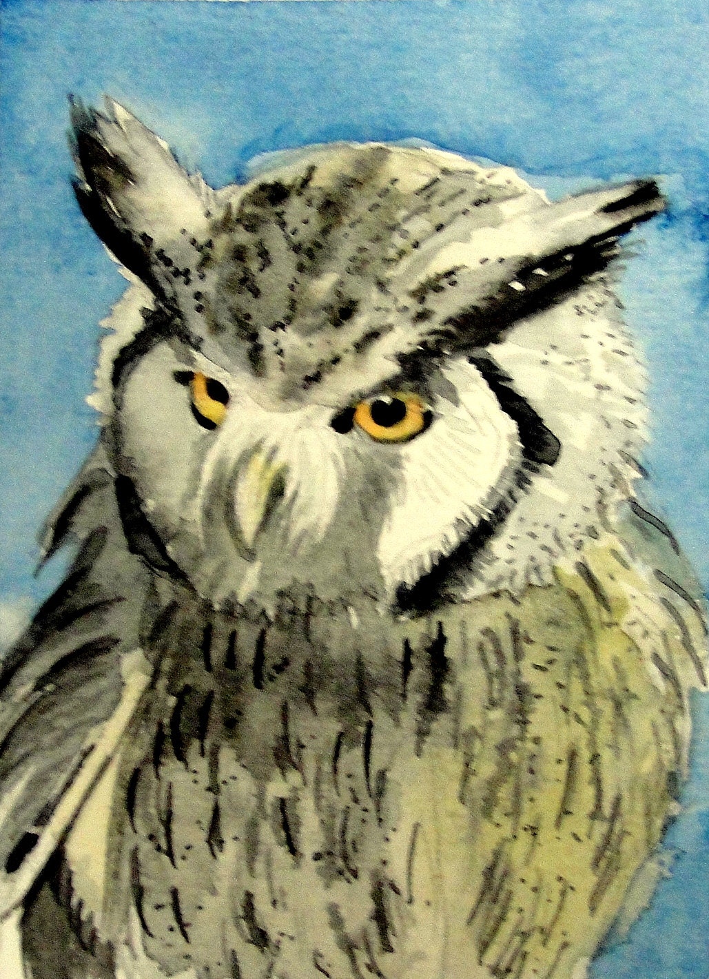 Owl Art- "Dignity"  - ACEO Watercolor Painting