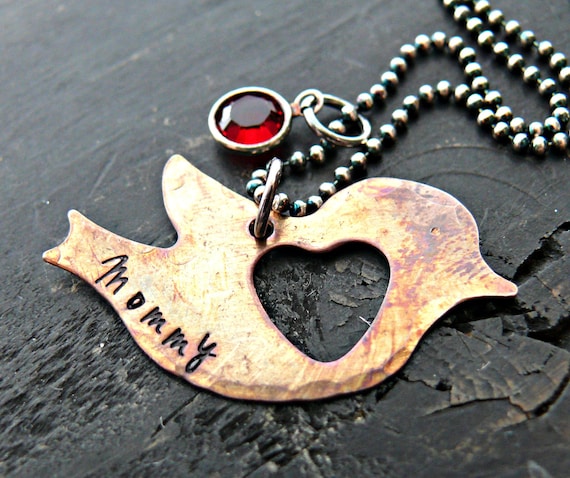Hand Stamped metal customized bird necklace