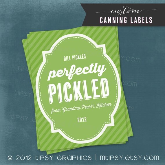 Perfectly Pickled. Canning Label Design. Printable file, option to print. Any colors by Tipsy Graphics Il_570xn