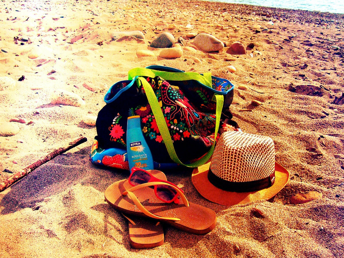 Large Beach Bag with Mexican Embroidered detail