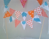 Cake topper Bunting Flags Aqua, Orange and White mini pennants decoration Il_170x135