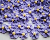 Lavender Royal Icing Flowers with Yellow Matte Sugar Pearl Centers and Sparkles (100)