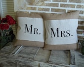 Mr. and Mrs. - Wedding - Bridal Shower -  Burlap Pillows/Washed Cotton Canvas Strap