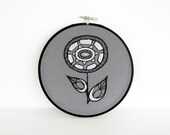 Titanium and Black Embroidered Flower, 6 inch Hand Embroidered Fiber Art. Gray and Black. Embroidery Hoop Art. Abstract Flower.