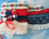 RED, WHITE And BLUE, 9 - 3/4" Yards Of  Vintage Lace And Trim, Embellishmennts, Beautiful.