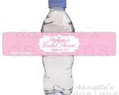 Pink or Purple Bachelorette Party or Bridal Shower Personalized Waterproof Water Bottle Labels with Diamond Ring - 35 Labels