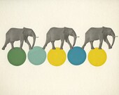 Travelling Elephants - Animal art, retro circus print, nursery wall art, kids room, baby decor, whimsical art 8x10" Giclee print