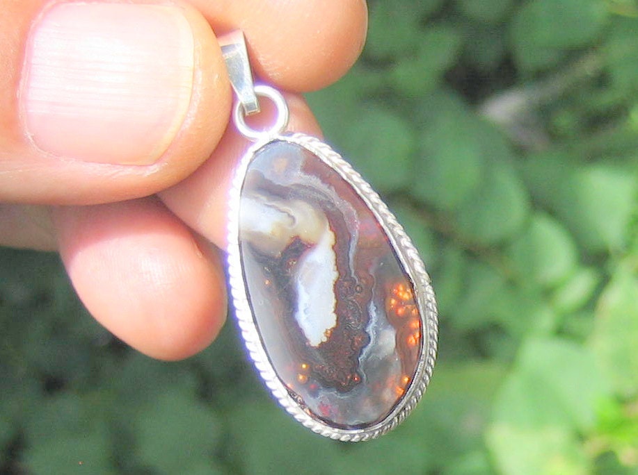 Fire Agate Pendant Arizona mounted on a sterling silver bezel