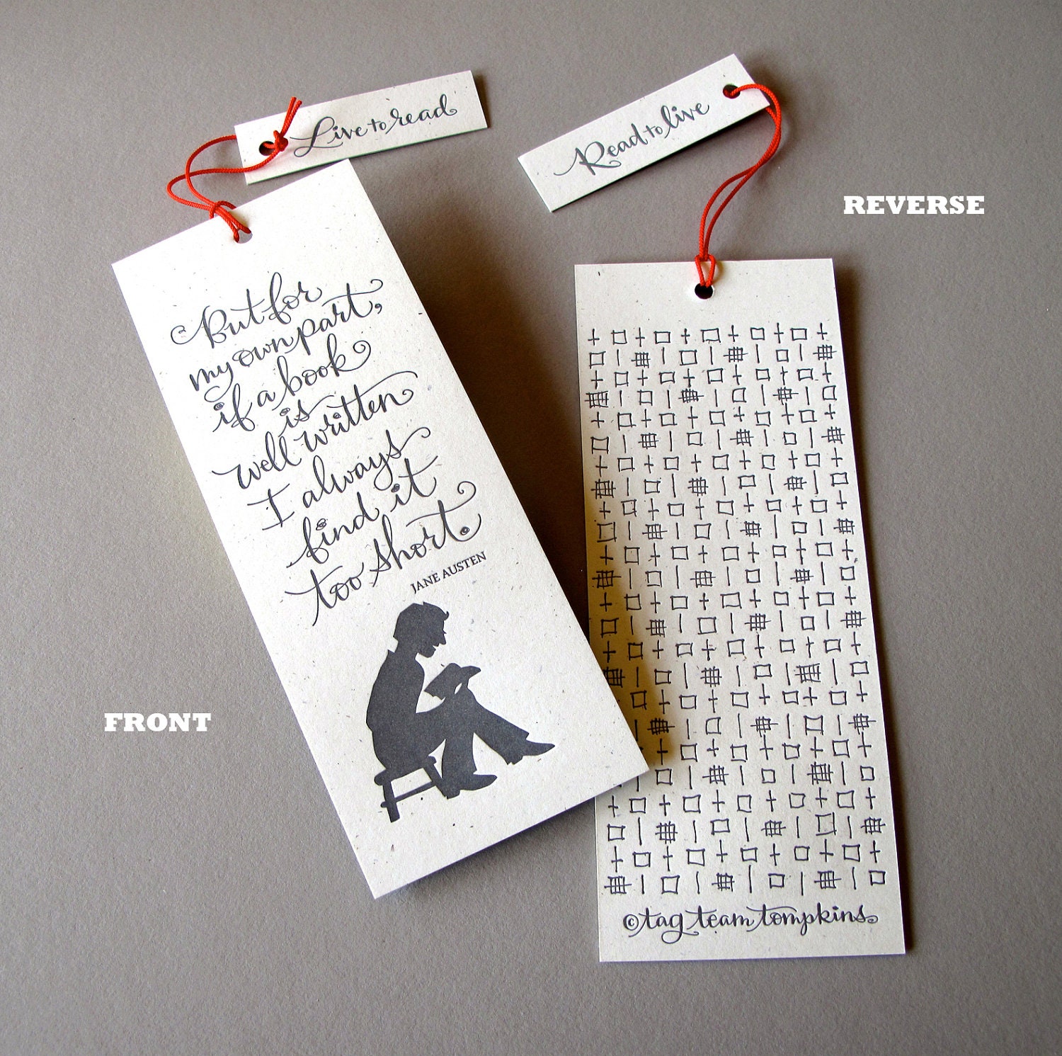 LETTERPRESS BOOKMARK - But for my own part, if a book is well written... Jane Austen