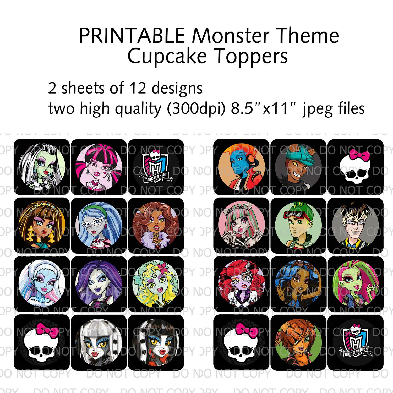 Printable DIY Monster Theme Cupcake Toppers