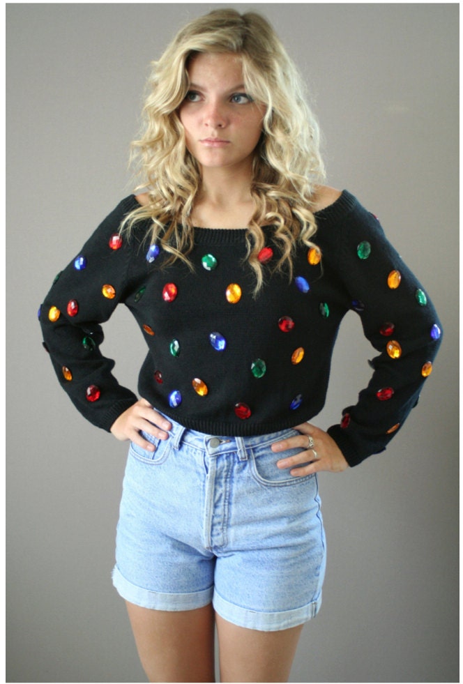 VIntage 80s Jeweled Cropped Sweater