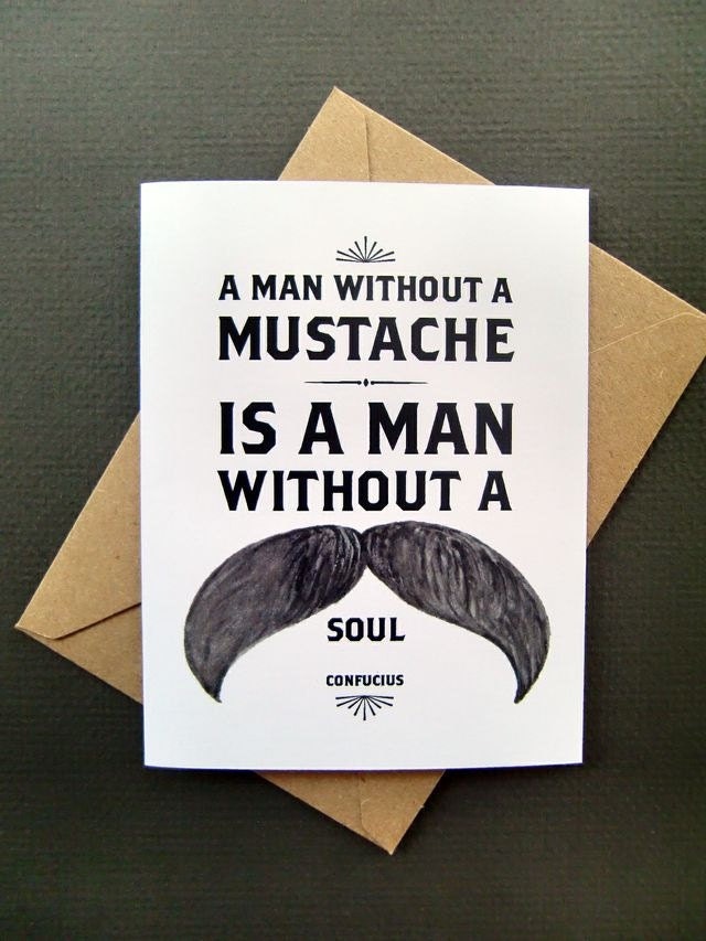 A Man Without a Mustache Card-White and Black-A2/