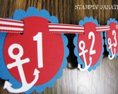 Sailing Boy Collection: Just Born/0-12 mos nautical first birthday photo banner. Nautical Birthday. Picture Banner. Pacific and Red. Il_170x135
