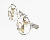 Cat silver and bronze cufflinks (free shipping)-MADE TO ORDER