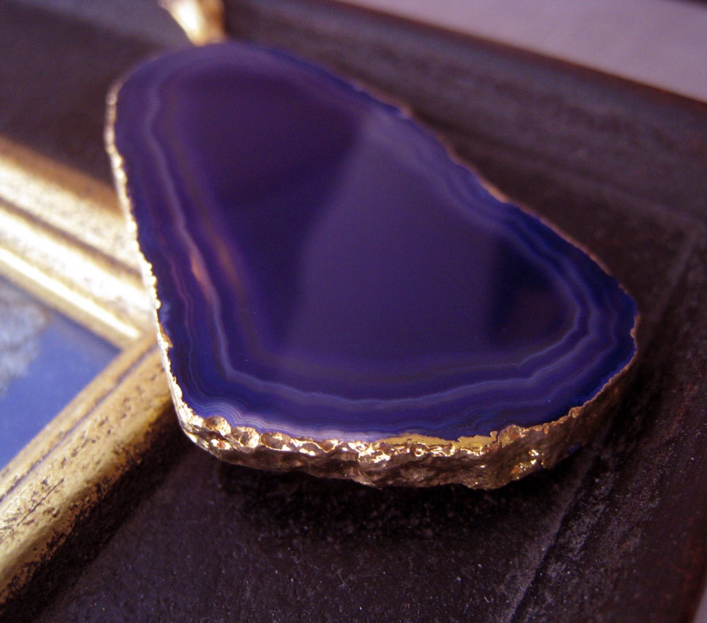 Purple Agate druzy Pendant 24'' long necklace, 14k gold filled, only one available