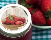 Market Fresh Strawberry Canning jar labels 2 inch round stickers for mason jars, for jam, jelly, and fruit preservation