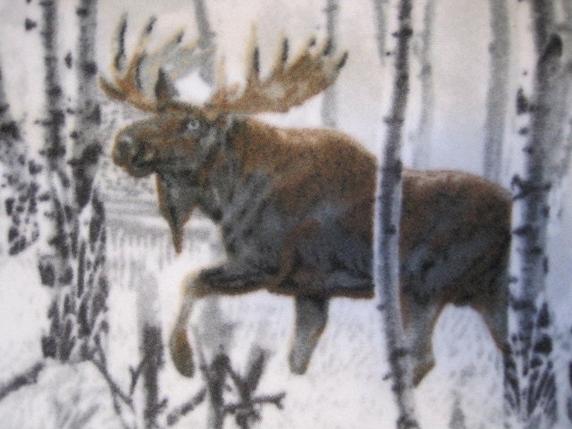 Moose among the Trees with Brown Fleece Blanket