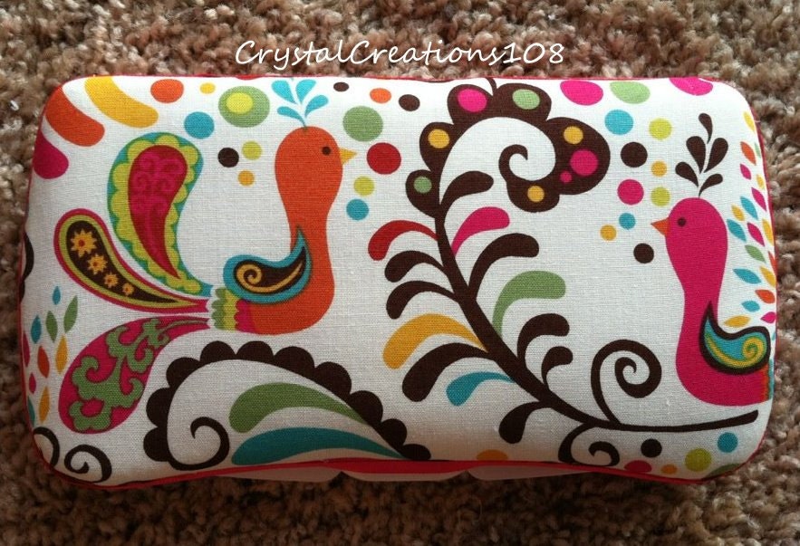 Wild Birds Pretty Peacock Boutique Style Travel Baby Wipe Case  READY TO SHIP By Laura Lee Designs