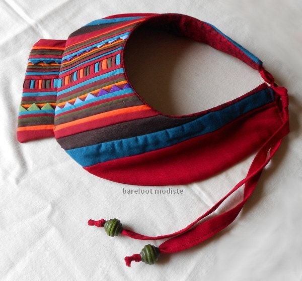 One of a Kind Patchwork Bib necklace, Hilltribe Collar Necklace, Thai textiles, handmade statement piece