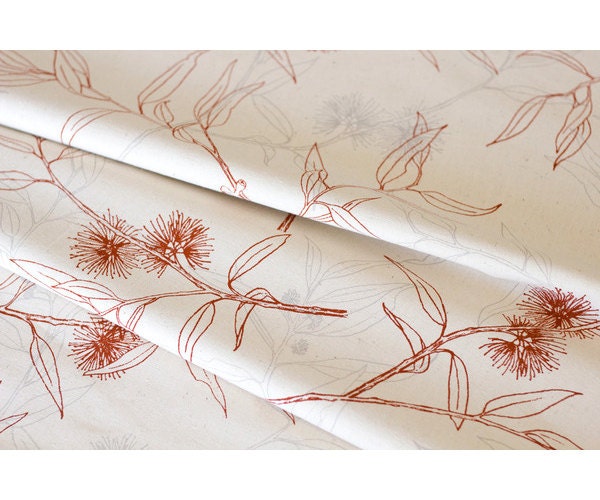 SALE Organic Hand-printed Fabric - Flowering Gum in Red by Ink and Spindle (1/2 metre)