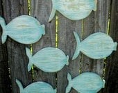 School Of 6 Turquoise Wooden Fish, Beach-y Cottage Decor,  Mantle Display, Rustic Wall Hanging, MADE TO ORDER