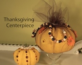 Two Thanksgiving pumpkins in a shabby chic style, shabby chic centerpiece, cottage chic Halloween, shabby chic Thanksgiving, lace and beads - SugarNotes