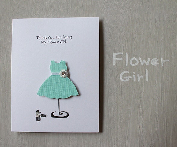 FLOWER GIRL customized wedding card, shabby chic bridal party card, paper goods wedding handmade, child fashion card, thank you, invite