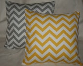 Sale  Set   Two 18 x 18  FABRIC BOTH SIDES Grey Zigzag and Yellow Zigzag