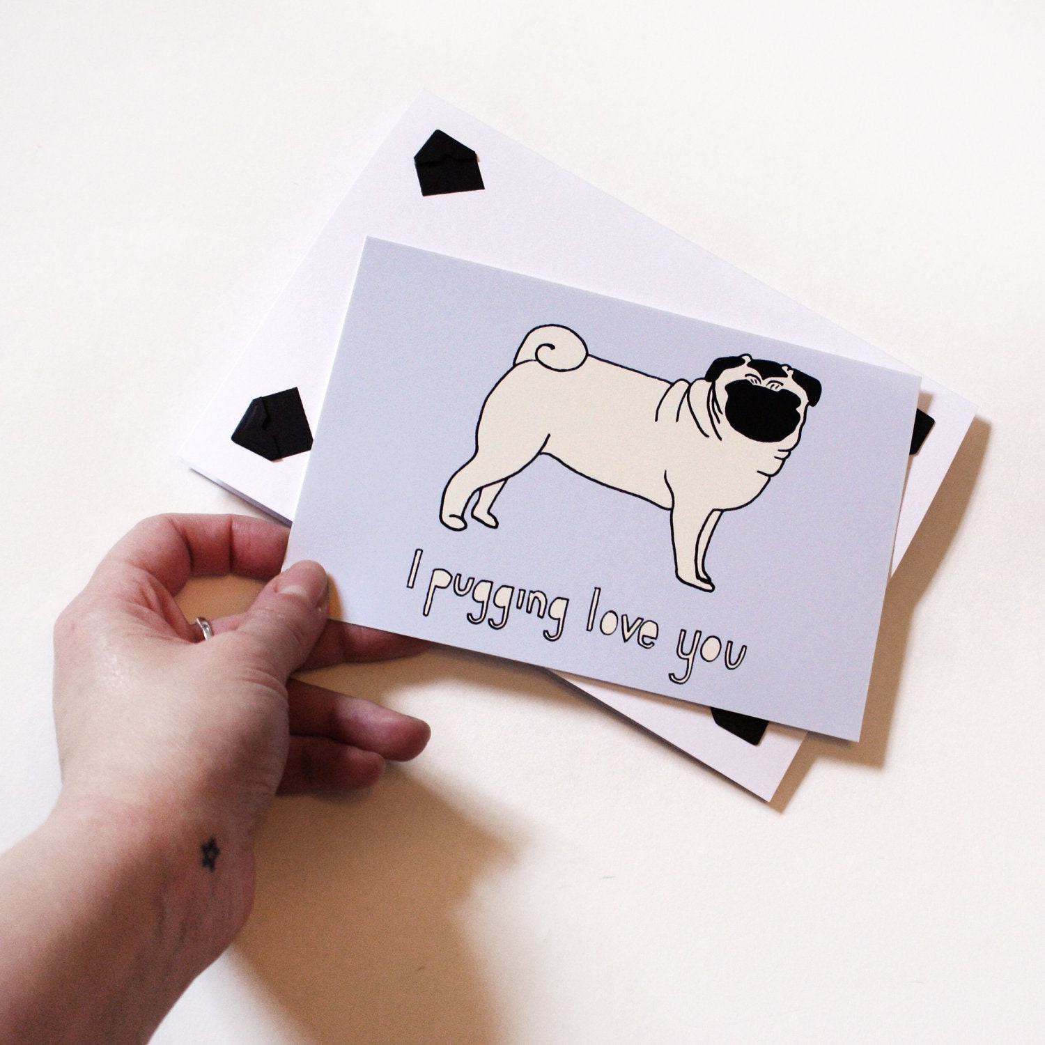 I Love You Pug Dog Keepsake Card / Print