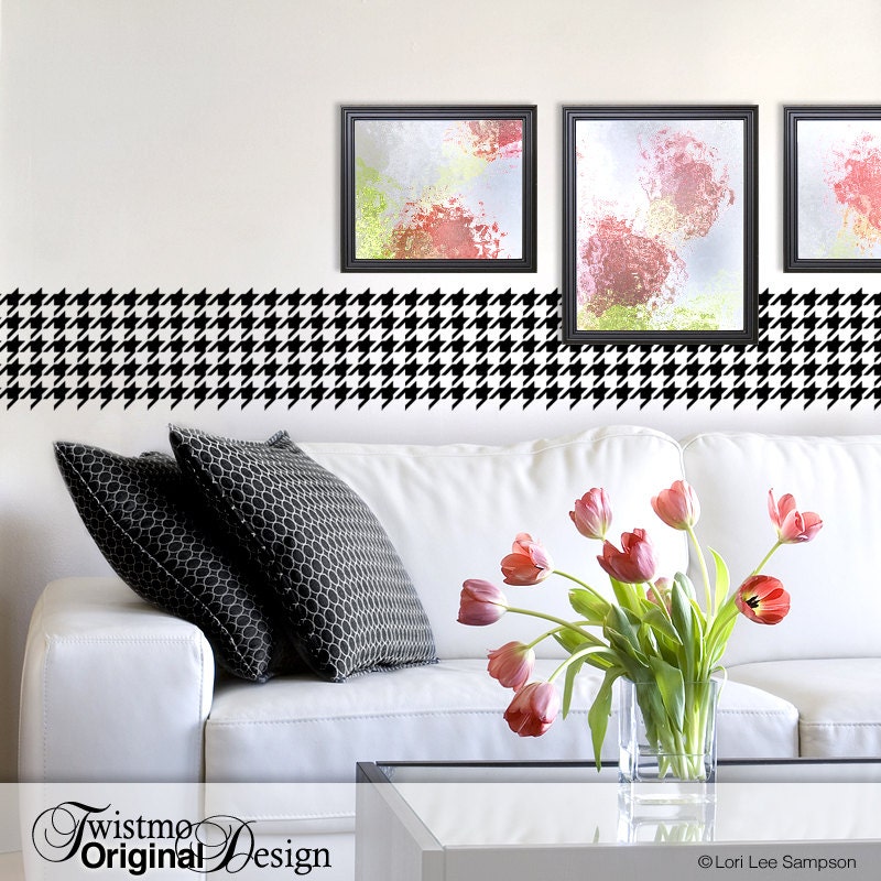 Houndstooth Decal Border - Hounds Tooth Check Fabric Pattern Vinyl Wall Decal Border, Wall Border Decal, Room Decor, DIY Home
