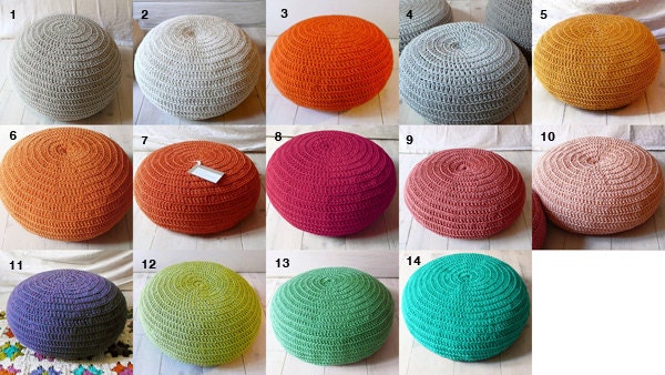 Pouf Crochet medium - ecru and gray