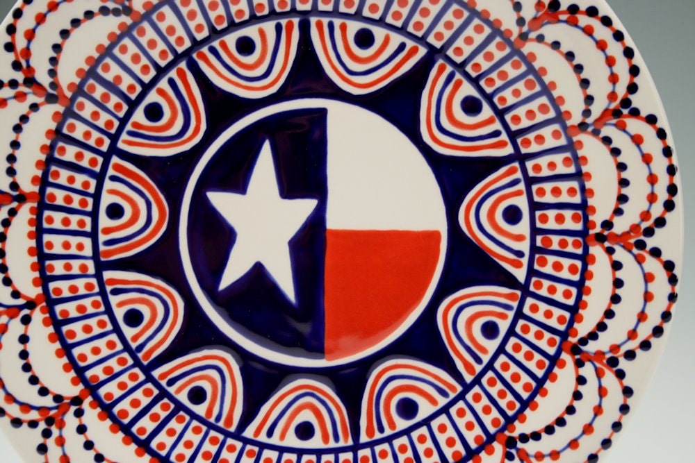 USA Plate American Hand Painted 8" Red White Blue Tableware