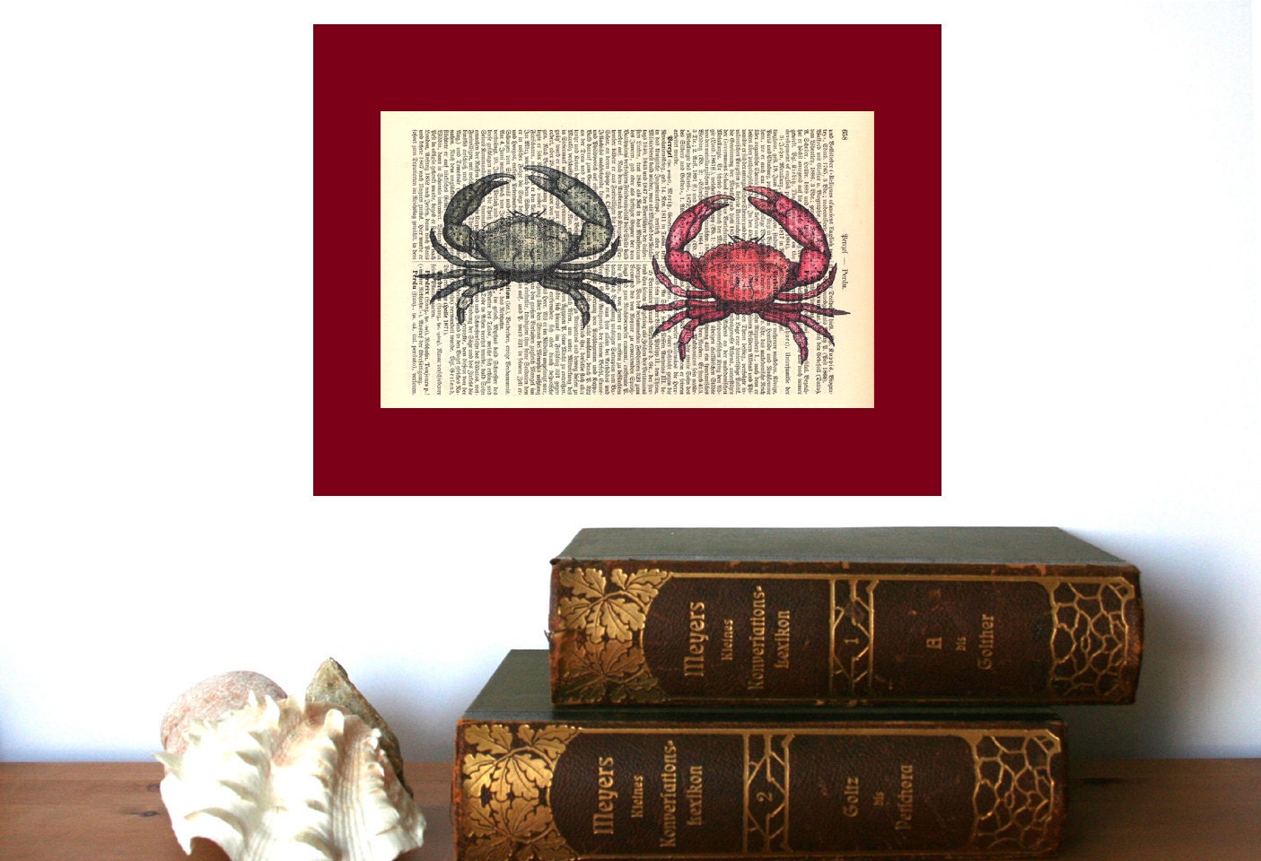 Art Print Crab Dance on Antique 1896 Dictionary Book Page