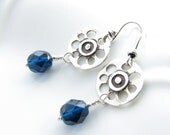 Cobalt blue dark blue silver dangle earrings beaded earrings sterling silver