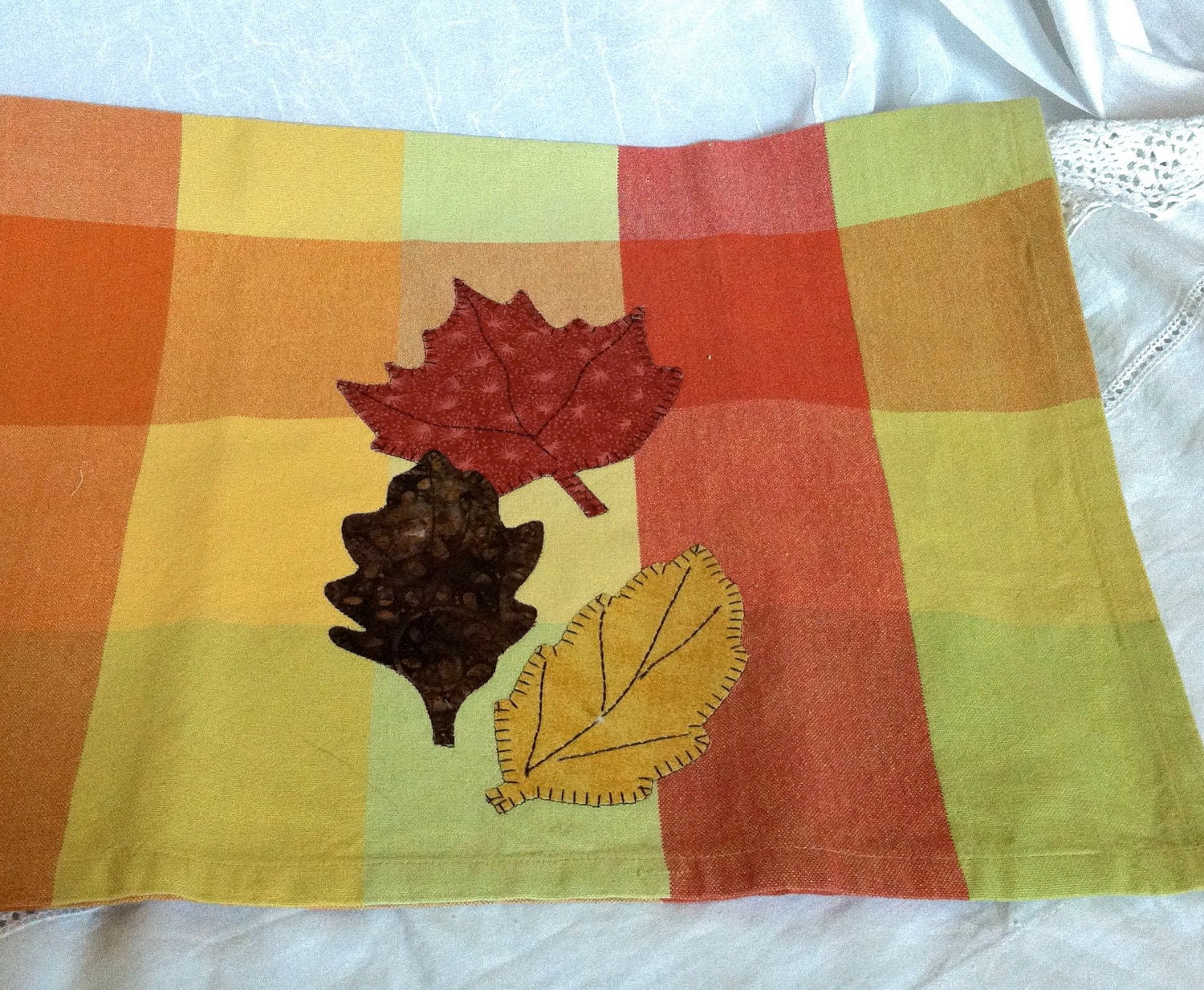 dish towel fall leaves applique