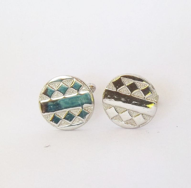Argyle pattern French Cuff Silver Tone Cuff links