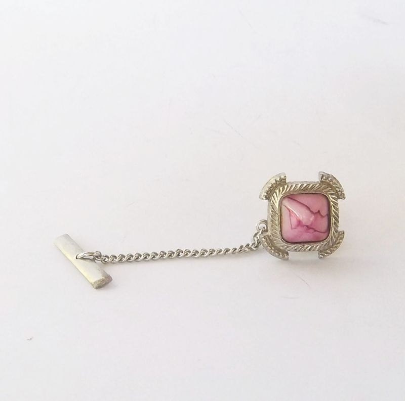 Pink Agate Silver Tone Tie Pin